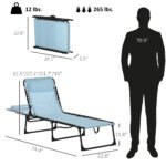 Folding Chaise Lounge Pool Chair with 4-Position Reclining Back, Pillow, Breathable Mesh & Bungee Seat, Baby Blue - Image 3