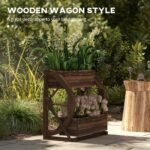 Wooden Wagon Planter Box, 2-Tier Raised Garden Bed, for Vegetables Flowers Herbs, 22" x 13" x 22" - Image 4
