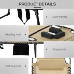 Folding Chaise Tanning Lounge Chair w/ 5-level Reclining Back, Reading Hole, Side Pocket, Headrest, Beige - Image 5