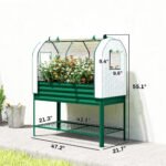 Galvanised Raised Garden Bed with Greenhouse Cover, Metal Elevated Garden Bed with Bed Liner, Bottom Shelf, Green - Image 3