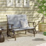2-Person Outdoor Glider Bench, Patio Glider Loveseat Chair with Powder Coated Steel Frame, 2 Seats Porch Rocking Glider for Backyard, Lawn and Garden, Mixed Gray - Image 8