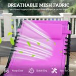 Folding Chaise Lounge Pool Chair with 4-Position Reclining Back, Pillow, Breathable Mesh & Bungee Seat, Purple - Image 5