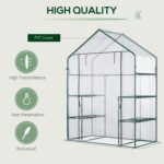 5' x 2.5' x 6.5' Mini Walk-in Greenhouse Kit, Portable Green House with 3 Tier Shelves, Roll-Up Door, and Weatherized Plastic Cover for Backyard Garden, Clear - Image 4