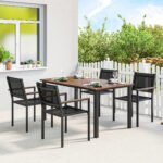 Outdoor Dining Set for 4, Patio Table and Chairs Set with 59" Rectangle Acacia Wood Table and 352 LBS Stackable Chairs - Image 2