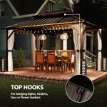 10' x 14' Hardtop Gazebo with Double Galvanized Steel Roof Canopy, Aluminum Frame Permanent Gazebo, Brown - Image 8