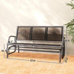 3-Person Outdoor Patio Glider Bench, Porch Glider Swing with 3 Seats, Breathable Mesh Fabric, Metal Frame, Black - Image 3