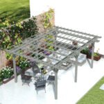12' x 16' Outdoor Pergola, Wood Gazebo Grape Trellis with Stable Structure for Climbing Plant Support, Gray - Image 7