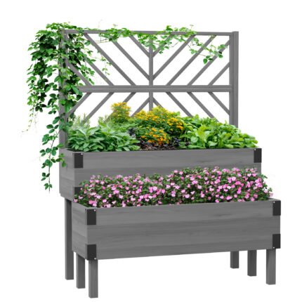 2 Tier Trellis Planter with Wooden Raised Garden Bed