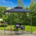 8' x 5' Barbecue Grill Gazebo Tent, Outdoor BBQ Canopy with Side Shelves, and Double Layer PC Roof, Brown - Image 2