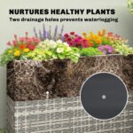 Tall Rectangular Planter with Removable Liner, Holes, PE Wicker Large Planter Box for Indoor Outdoor Plants, Gray - Image 7