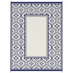 Reversible Outdoor Rug, Waterproof Plastic Straw with Carry Bag, 9' x 12', Blue & White Gourd Border