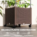Raised Garden Bed with Trellis, Tomato Cage with Lockable Wheels, Self Watering Planter Box with Drainage Holes, Brown - Image 8