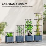 Raised Garden Bed with Trellis, Tomato Cage with Lockable Wheels, Self Watering Planter Box with Drainage Holes, Gray - Image 5