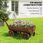 Wooden Wagon Planter Box, Mobile Garden Planter with 4 Wheels, Small Wheelbarrow Wagon Flower Cart with Drainage Hole - Image 7