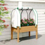 Raised Garden Bed with PE Greenhouse Cover Outdoor Planter Box for Herbs and Vegetables, 35 x 22 x 47 inch, Sand - Image 8