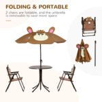 Kids Table and Chair Set, Outdoor Folding Garden Furniture, Picnic Table for Patio Backyard, with Removable & Height Adjustable Sun Umbrella, Brown - Image 4