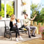 3-Person Outdoor Patio Glider Bench, Porch Glider Swing with 3 Seats, Breathable Mesh Fabric, Metal Frame, Cream White - Image 2