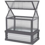 Raised Garden Flower Bed Kit with Greenhouse, Wooden Cold Frame Planter, 35.5" x 22.5" x 38.25", Gray