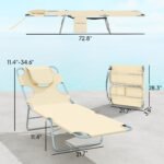 2 Tanning Chairs with Face Hole, 5-Level Adjustable Outdoor Chaise Lounge Chair with Pillow for Beach, Pool, Beige - Image 3
