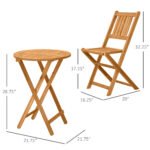 3-Piece Acacia Wood Bistro Set, Folding Patio Furniture with 2 Folding Chairs and Round Coffee Table, Teak, Slatted Finish, for Backyard, Balcony, Deck, Natural - Image 3