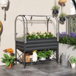Raised Garden Bed with Legs and Cover, Metal Elevated Planter Box with Bottom Shelf and Liner for Vegetables, Dark Gray - Image 2