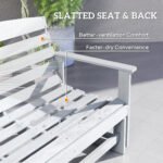 Patio Glider Bench w/ HDPE Slatted Double Rocking Chair, Distressed White - Image 7