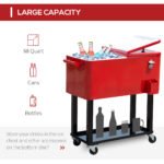 80 QT Rolling Cooling Bins Ice Chest on Wheels Outdoor Stand Up Drink Cooler Cart for Party, Red - Image 4