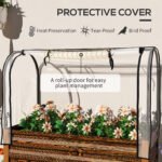 Raised Garden Bed with Legs and Cover, Metal Elevated Planter Box with Bottom Shelf and Liner for Vegetables, Brown - Image 4
