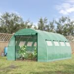 13' x 10' x 6.5' Walk-in Tunnel Greenhouse with 2 Zippered Mesh Doors & 10 Mesh Windows, Upgraded Gardening Plant Hot House with Galvanized Steel Hoops, Green - Image 2
