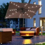 9' x 7' Solar Umbrella, LED Lighted Patio Umbrella for Table or Base with Tilt & Crank, Outdoor Umbrella for Garden, Deck, Backyard, Pool, Beach - Image 2
