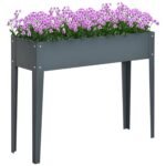 Metal Raised Garden Bed, Elevated Planter Box with Legs and Drain Holes, 39" x 12" x 32", Dark Gray
