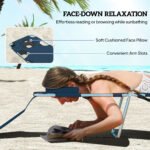 Tanning Chair with Face Hole, 5-Level Adjustable Outdoor Chaise Lounge Chair with Pillow for Beach, Pool, Dark Blue - Image 5