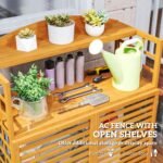 Outdoor Air Conditioner Fence Privacy Screen, Wood AC Fence Potting Table with Shelves for Patio, Light Brown - Image 4