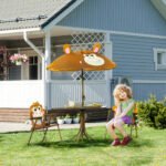 Kids Table and Chair Set, Outdoor Folding Garden Furniture, Picnic Table for Patio Backyard, with Removable & Height Adjustable Sun Umbrella, Brown - Image 2