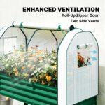 Galvanised Raised Garden Bed with Greenhouse Cover, Metal Elevated Garden Bed with Bed Liner, Bottom Shelf, Green - Image 5