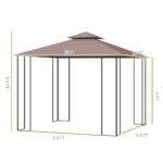 10' x 10' Metal Patio Gazebo, Double Roof Outdoor Gazebo Canopy Shelter with Tree Motifs Corner Frame and Netting, for Garden, Lawn, Backyard, and Deck, Brown - Image 3