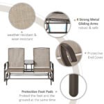 Outdoor Glider Bench with Center Table, Metal Frame Patio Loveseat with Breathable Mesh Fabric and Armrests for Backyard Garden Porch, Brown - Image 5