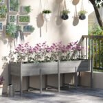 Wooden Raised Garden Bed, Large Elevated Planter Box with Legs, Bed Liner and Drain Holes, 7.4' x 1.8' x 2.6', Gray - Image 2