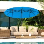 Double-sided Patio Umbrella, 9.5' Outdoor Umbrella with Push Button Tilt and Crank, 3 Air Vents and 12 Ribs, Cyan Blue - Image 2