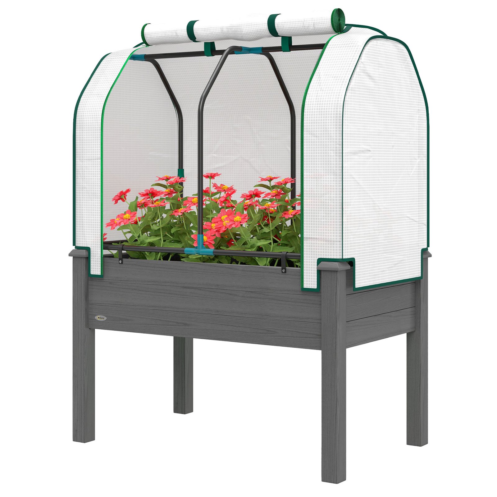 xrgf8419d9de89eac.jpg Raised Garden Bed with PE Greenhouse Cover Outdoor Planter Box for Herbs and Vegetables, 35 x 22 x 47 inch, Dark Gray - Image 1