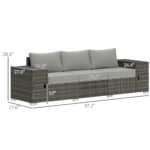 3 Seater Wicker Outdoor Couch Patio Sofa with Storage, Thickened Cushions and Wide Armrests for Porch Yard, Gray - Image 3