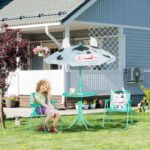 Kids Table and Chair Set, Outdoor Folding Garden Furniture, Picnic Table for Patio Backyard, with Removable & Height Adjustable Sun Umbrella, White - Image 2