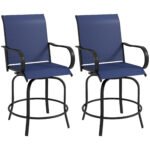 Outdoor Bar Stools Set of 2, 360° Swivel Bar Height Chairs, 26.75" x 29.5" x 48.5", Navy Blue