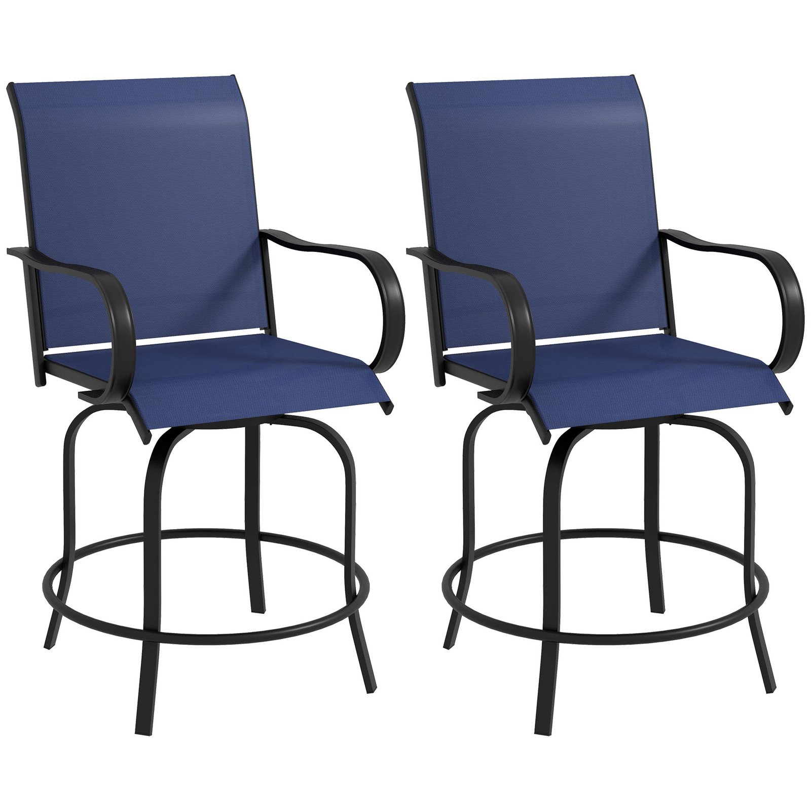 xzJf1d18de5a54a45.jpg Outdoor Bar Stools Set of 2, 360° Swivel Bar Height Chairs, 26.75" x 29.5" x 48.5", Navy Blue - Image 1