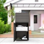 Outdoor Towel Rack for Pool w/ Drawer & Cabinet, Dark Brown - Image 7