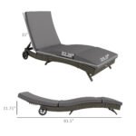 Patio Wicker Chaise Lounge Chair, Outdoor PE Rattan Sun lounger with Adjustable Backrest and 2 Wheels, Gray - Image 3