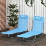 2 Piece Folding Chaise Lounge Chairs, Pool Sun Tanning Chairs with Reclining Back, Breathable Mesh Seat, Headrest for Beach, Yard, Patio, Blue - Image 2