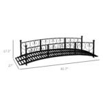 7' Metal Arch Garden Bridge Arc Footbridge with Side Railings Decorative Scrollwork, Black - Image 3