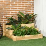 3 Tier Raised Garden Bed, Water Draining Fabric for Soil, Elevated Wood Flower Box for Vegetables, Herbs, Natural - Image 2