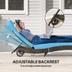 Patio Wicker Chaise Lounge Chair, Outdoor PE Rattan Sun lounger with Adjustable Backrest and 2 Wheels, Sky Blue - Image 5